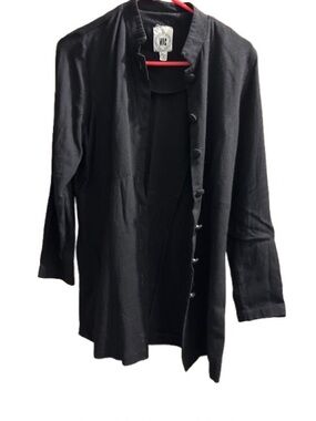 Black Button-Front Long Cardigan